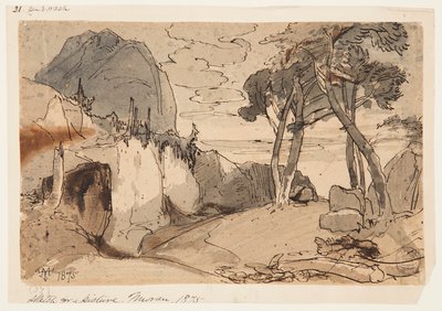Strada in un paesaggio montano da Thomas Moran