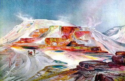 Le Mammoth Hot Springs, c.1880 (incisione) da Thomas Moran