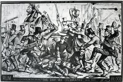 Caricatura che raffigura i disordini a New York nel giorno di San Patrizio 1867, pubblicata su Harper
