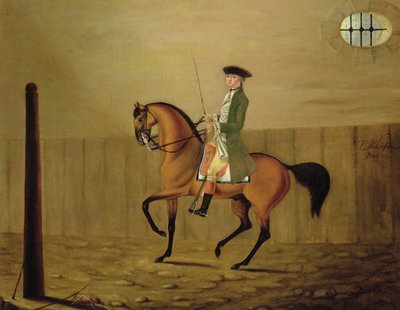 Gentiluomo su un cavallo baio in una scuola di equitazione da Thomas Parkinson