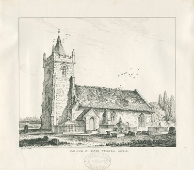 Chiesa di Acton Trussell (disegno a penna e inchiostro, 1838) da Thomas Peploe Wood