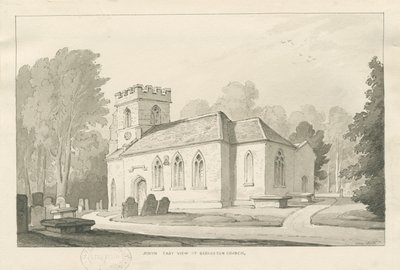 Chiesa di Barlaston: disegno a penna e lavaggio, 1838 da Thomas Peploe Wood