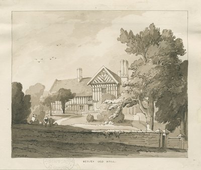 Vecchio Palazzo di Betley: disegno a seppia, 1838 da Thomas Peploe Wood
