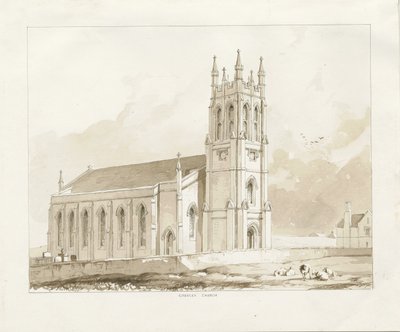 Chiesa di Coseley: disegno a lavaggio seppia, nd [1841] da Thomas Peploe Wood