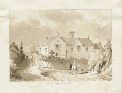 Croxden - Cappella e Scuola: disegno a lavaggio seppia da Thomas Peploe Wood