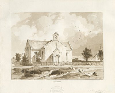 Chiesa di Gentleshaw: disegno a seppia da Thomas Peploe Wood