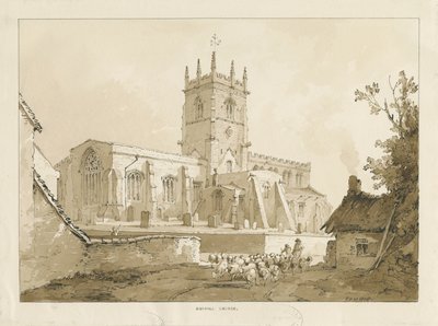 Chiesa di Gnosall: disegno a lavaggio, 1838 da Thomas Peploe Wood