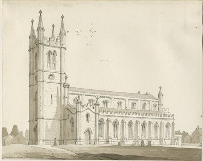 Lane End - Nuova chiesa: disegno a seppia da Thomas Peploe Wood