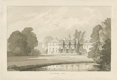Seighford Hall: disegno a lavaggio di seppia da Thomas Peploe Wood