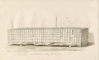 Tettenhall - Antico baule di quercia: disegno a penna e seppia da Thomas Peploe Wood