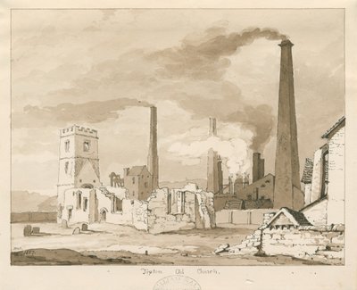 Tipton Old Church: disegno a lavaggio seppia, 1837 da Thomas Peploe Wood