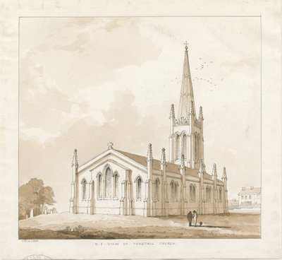 Chiesa di Tunstall: disegno a penna e lavaggio, 1838 da Thomas Peploe Wood