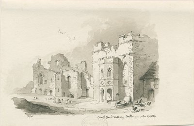Castello di Tutbury - Cortile (disegno a penna e acquerello, 27 novembre 1837) da Thomas Peploe Wood