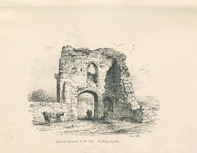 Castello di Tutbury - Porta di Giovanni di Gaunt: disegno a penna e inchiostro, 1839 da Thomas Peploe Wood