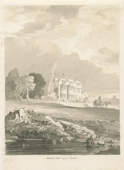Weston-on-Trent - Hall: disegno a seppia da Thomas Peploe Wood