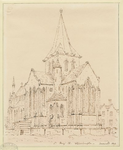 Wolverhampton - Chiesa di Santa Maria: disegno a penna, nd [?metà XIX sec] da Thomas Peploe Wood
