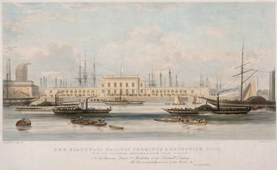 Il terminal ferroviario di Blackwall e il molo di Brunswick, Blackwall, Poplar, Londra, c. 1840 da Thomas Picken