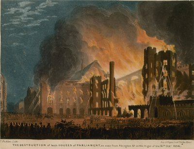La distruzione di entrambe le Camere del Parlamento vista da Abingdon Street da Thomas Picken