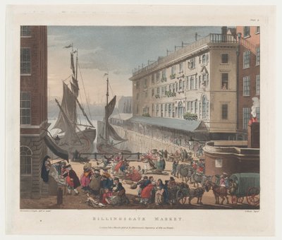 Mercato di Billingsgate, 1 marzo 1808 da Thomas Rowlandson, Augustus Charles Pugin, J. Bluck