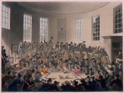 Uomini che Guardano un Combattimento di Galli da Thomas Rowlandson, Augustus Charles Pugin