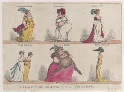 Un menù per gli epicurei di Bond Street!!, 25 ottobre 1808 da Thomas Rowlandson