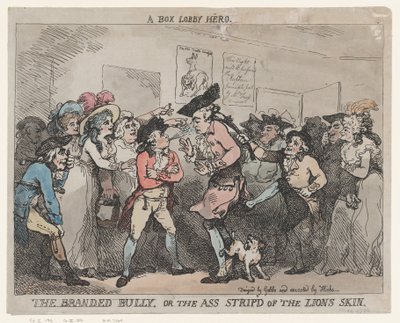 “Un eroe da sala d’attesa”, “Il bullo marchiato” o “L’asino spogliato della pelle di leone”. da Thomas Rowlandson