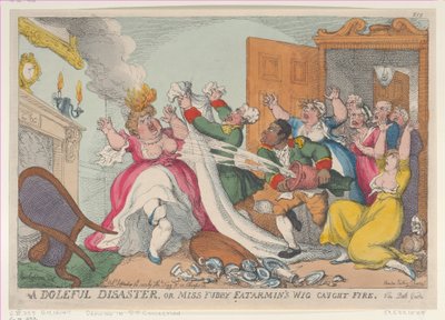 Un disastro doloroso, o la parrucca di Miss Fubby Fatarmin prende fuoco da Thomas Rowlandson