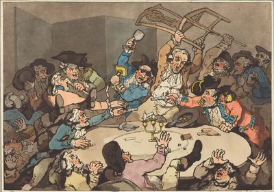 Un calcio a un tavolo da gioco, pubblicato 1787 da Thomas Rowlandson