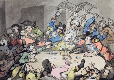 Un calcio a un tavolo da gioco, pub. da J. Harris, 1787 da Thomas Rowlandson
