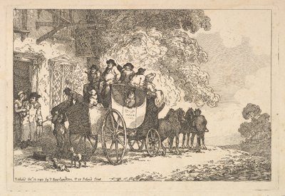 Una diligenza carica di bagagli davanti a una stazione di posta da Thomas Rowlandson