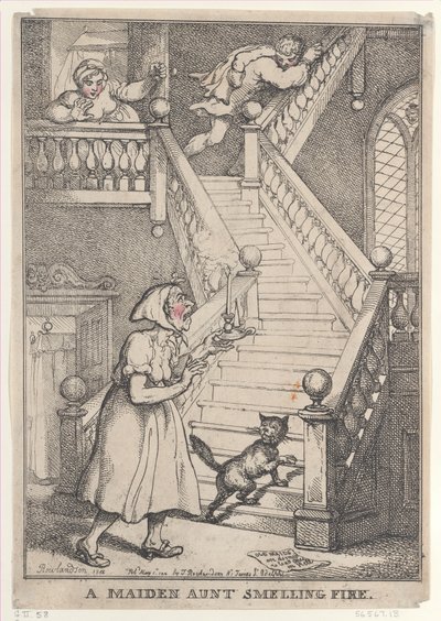 Una zia nubile che sente odore di fuoco, [1 maggio 1806], ripubblicato 1 maggio 1812 da Thomas Rowlandson