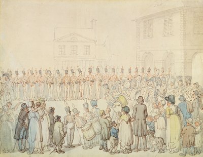 Una rassegna della milizia del Northamptonshire a Brackley, Northants da Thomas Rowlandson