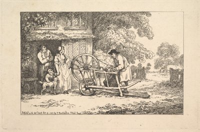 Un arrotino itinerante davanti alla porta di una casetta da Thomas Rowlandson
