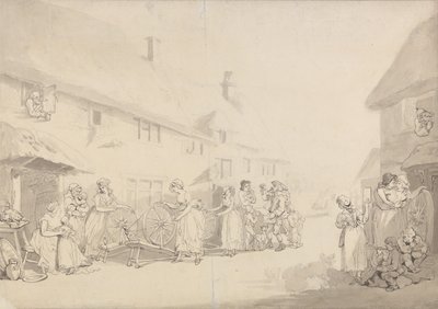 Una scena di paese con ragazze intente a filare da Thomas Rowlandson
