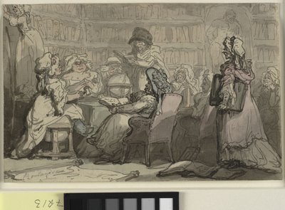 Un incontro del club delle bluestocking in una biblioteca da Thomas Rowlandson