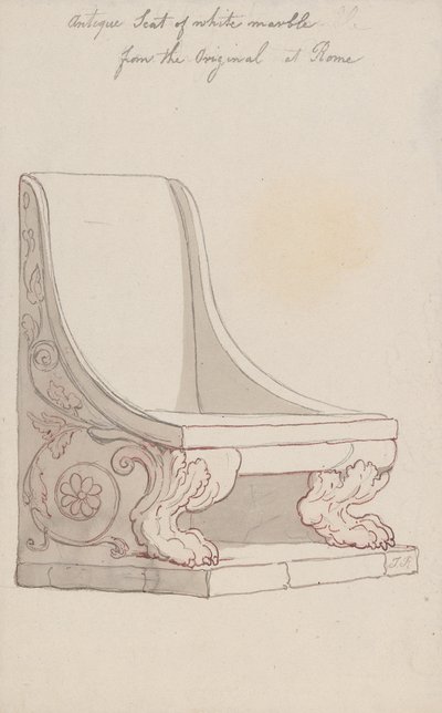 Sedile antico in marmo bianco, riproduzione fedele dell’originale conservato a Roma da Thomas Rowlandson