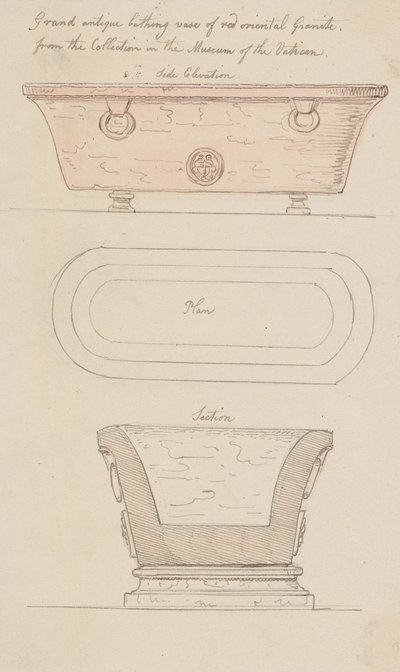 Vaso da bagno in granito rosso, Vaticano da Thomas Rowlandson