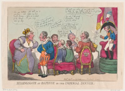Billingsgate a Bayonne, o La cena imperiale!, 10 luglio 1808 da Thomas Rowlandson