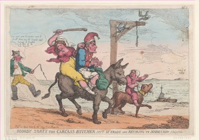 Il macellaio di carcasse Bloody Boney a sinistra del commercio e in pensione a Scarecrow Island, 12 aprile 1814 da Thomas Rowlandson