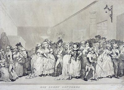 Box Lobby Loungers, inciso da Rowlandson da un disegno di Henry Wigstead, pub. da John Raphael Smith, 1786 da Thomas Rowlandson