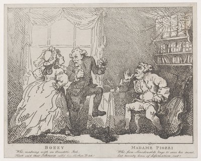 Frontespizio di Bozzy e Madame Piozzi, Bozzy e Piozzi di Peter Pindar, 1780-86 da Thomas Rowlandson