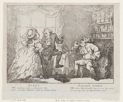 Frontespizio di Bozzy e Madame Piozzi, Bozzy e Piozzi di Peter Pindar, 1780-86 da Thomas Rowlandson
