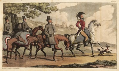 Capitano Johnny Newcome e i suoi servitori con cavalli da soma sulla strada per Santarem, Portogallo, per tornare alla Campagna della Penisola da Thomas Rowlandson