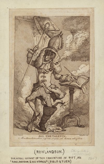 Caricatura di William Pitt come una capra fumante (incisione a puntasecca) da Thomas Rowlandson