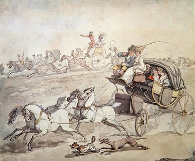 Carrozze e Cavalieri a Tutta Velocità Attraverso Prati Aperti, c.1800 da Thomas Rowlandson