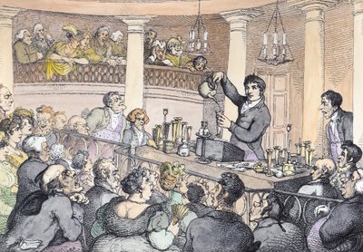 Lezioni di Chimica, c.1809 (colorazione successiva) da Thomas Rowlandson