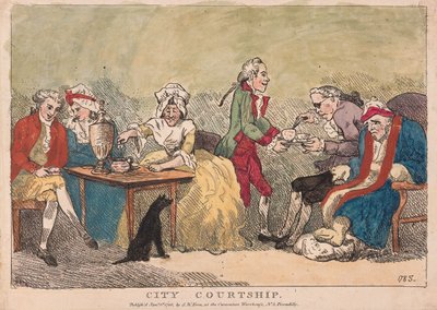 Corteggiamento cittadino, pub. 1786 (incisione colorata a mano) da Thomas Rowlandson