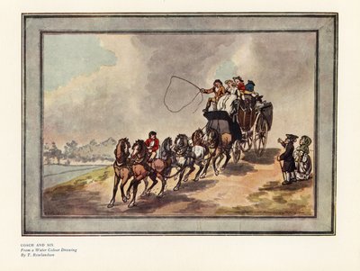 Carrozza e sei cavalli con passeggeri e bagagli sul tetto da Thomas Rowlandson