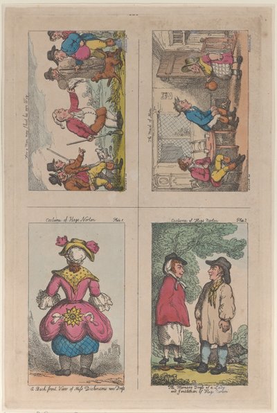 Costume di Hogs Norton, Come un uomo può sparare alla propria parrucca, e La fanciulla di Mim, 1809 da Thomas Rowlandson