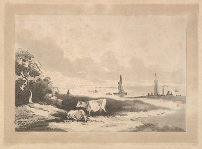 Mucche e paesaggio marino, 1783-89 da Thomas Rowlandson